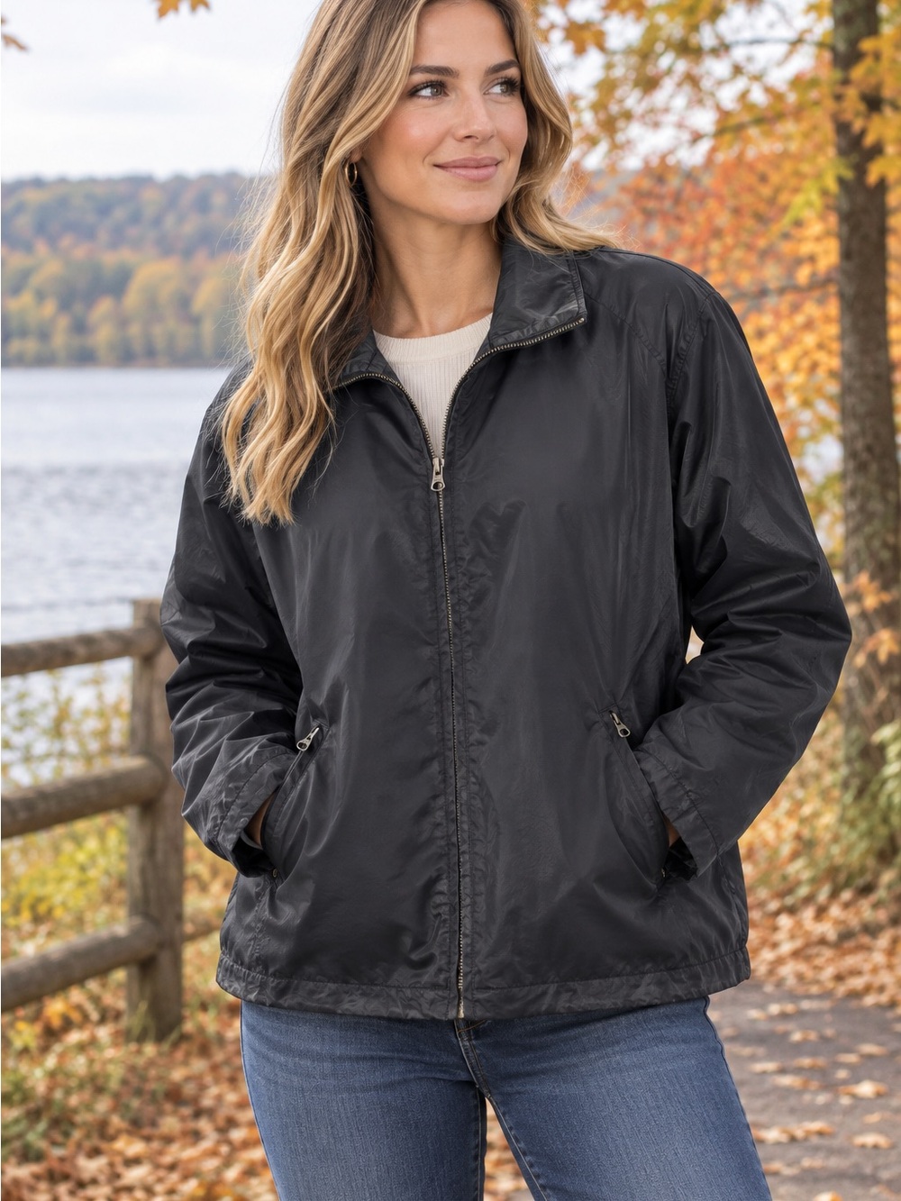 Eddie Bauer Black Lightweight Zip-Front Utility Jacket